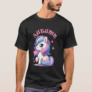 T-shirt Automne Cute Unicorn Design pour les filles Nom Au