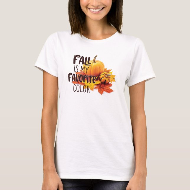 T-shirt Automne est ma couleur préférée - Citrouille & Feu (Devant)
