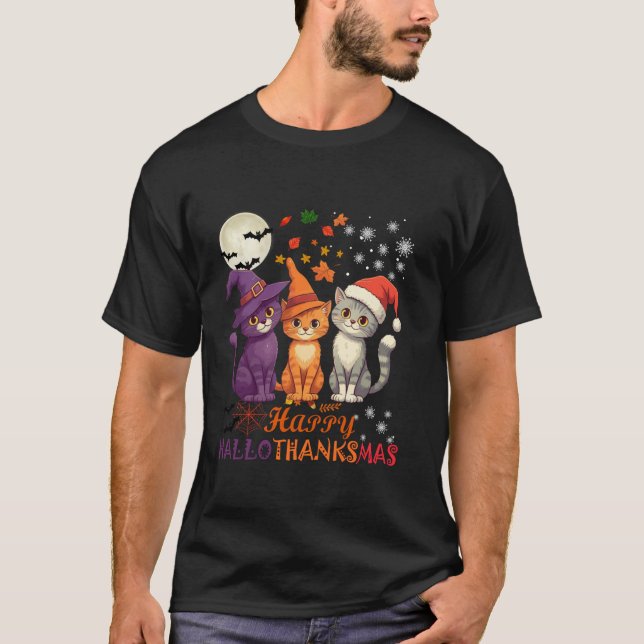 T-shirt Automne Festivals Tenue Cute Chat HalloMerciMas Th (Devant)
