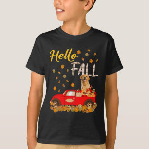 T-shirt Automne Golden Retriever Leaf Automne Red Truck Ch