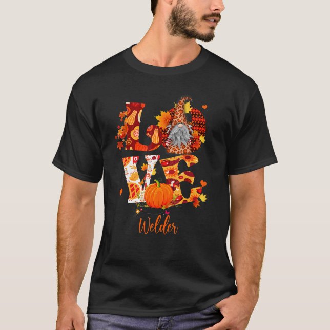 T-shirt Automne Leopard AMOUR Gnome Welder Thanksgiving (Devant)