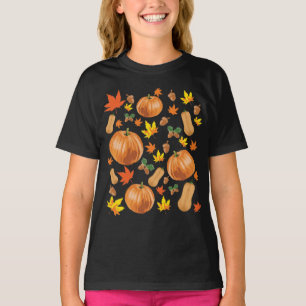 T-shirt Automne Orange Citrouille Automne Motif