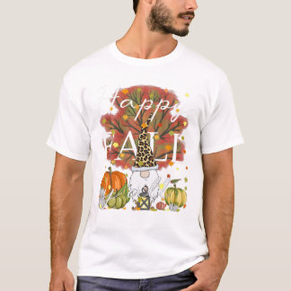 T-shirt Automne Y All Gnome Leopard Citrouille