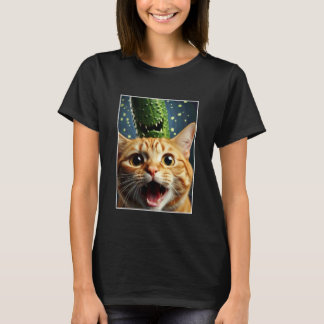 T-shirt Autoportrait de chat avec concombre Graphique drôl