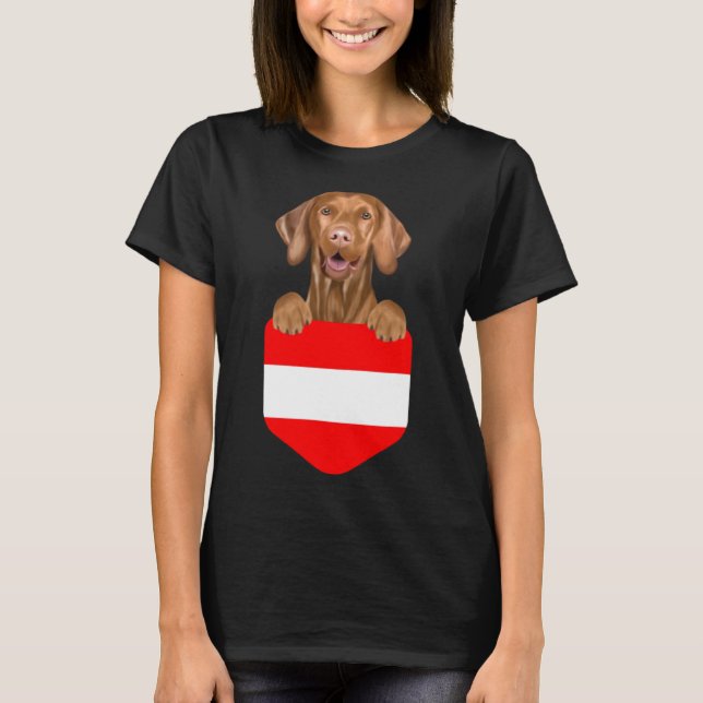 T-shirt Autriche Drapeau Vizsla Chien Dans Poche (Devant)