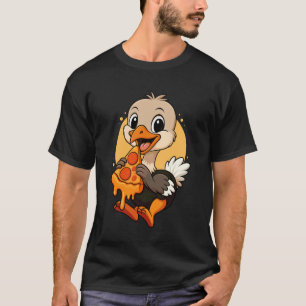 T-shirt Autruche Drôle Mangeant une Pizza Graphique Garçon