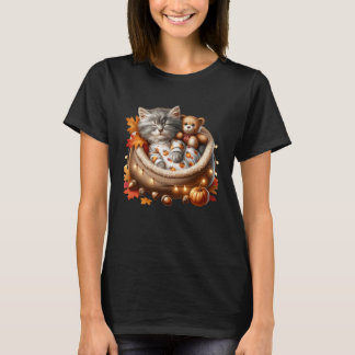 T-shirt Autumn Cat Graphic for Kitten Mom and Cat Grandma 