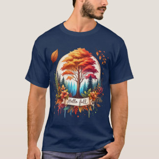 T-shirt Autumn Harvest Watercolor Pumpkins Fall Flowers wi