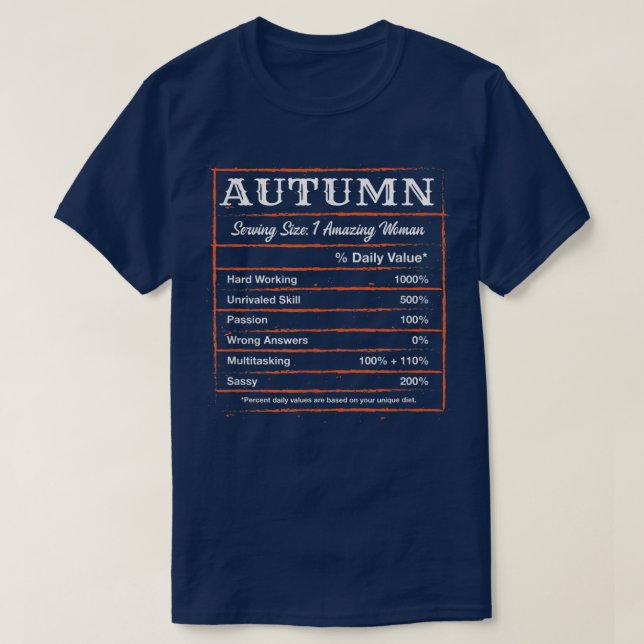 T-shirt Autumn Nutrition Facts First Name Personalized Nic (Design devant)