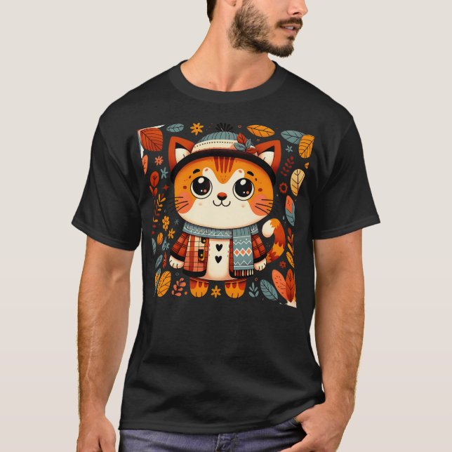 T-shirt Autumn Thanksgiving Funny cat Fall (Devant)