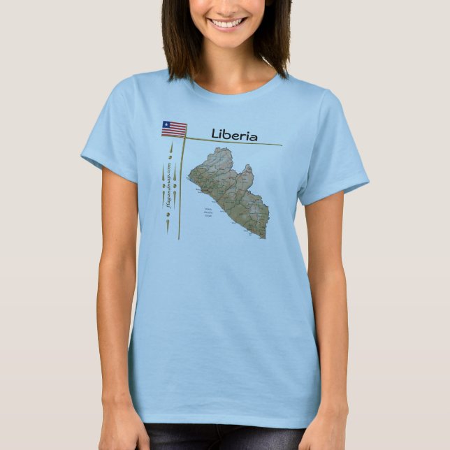 T-Shirt avec carte du Libéria + drapeau + titre (Devant)