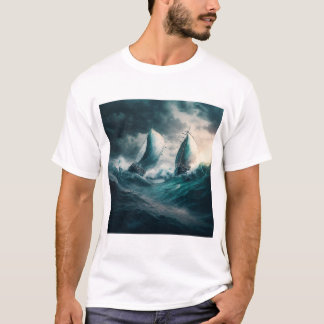 T-shirt avec deux voiliers dans la tempête