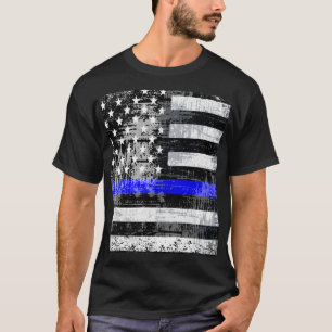 T-shirt avec drapeau de la ligne bleue Grunge
