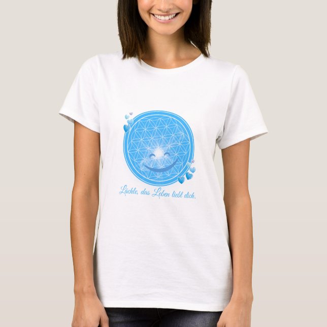 T-shirt avec fleur de vie et fleurs Bleu, Cœur (Devant)