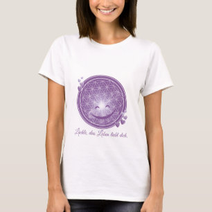 T-shirt avec fleur de vie et fleurs, lilas, cœur