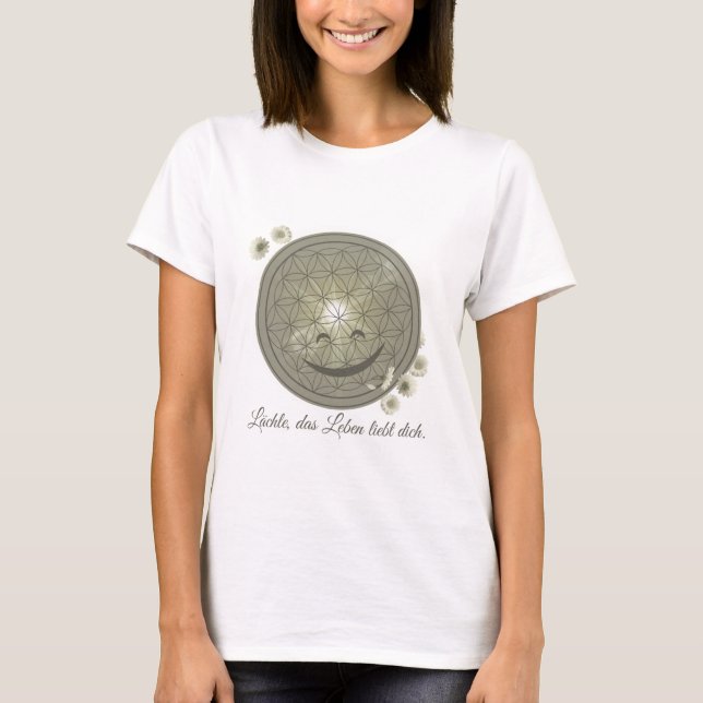 T-shirt avec fleur de vie et fleurs, vert, fleur (Devant)
