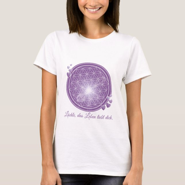 T-shirt avec fleur de vie & fleurs, lilas, cœur (Devant)
