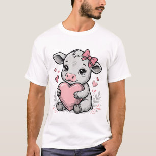T-shirt avec gravure vintage coeur de bébé vache m
