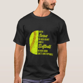 T-shirt Avec Jésus Dans Son Coeur Un Softball À La Main