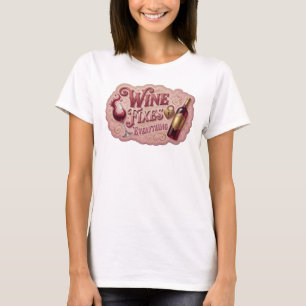 T-shirt avec le slogan Catchy Gold WINE FIXES EVER