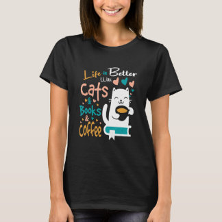 T-shirt Avec les chats et les livres de café  Chat