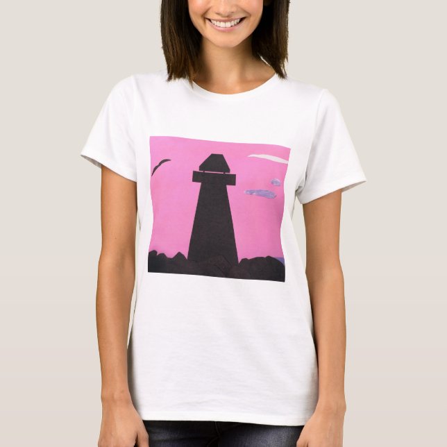 T-shirt avec silhouette de phare au coucher du sol (Devant)