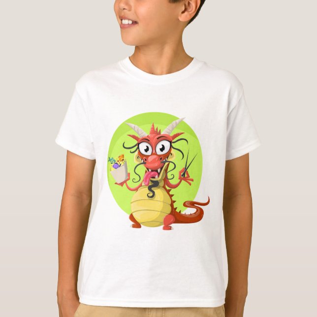 T-Shirt avec un dragon gloutonneux. Maglietta bamb (Devant)