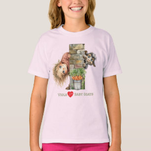 T-shirt avec une fille et une chèvre qui regardent