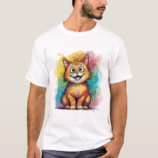 T-shirt avec une œuvre d'art de chat colorée et mi