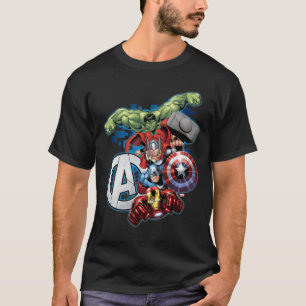 T-shirt Avengers   Groupe Empilé Haute Technologie et Logo