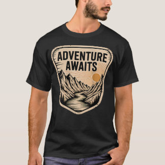 T-shirt Aventure Attend Montagne Rivière Coucher de soleil