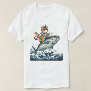 T-shirt Aventure de chat de capitaine de mer Pêche vintage