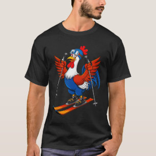 T-shirt Aventure de dessin animé de coq drôle de ski