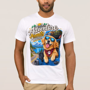 T-shirt Aventure Golden Retriever en attente de Road Trip