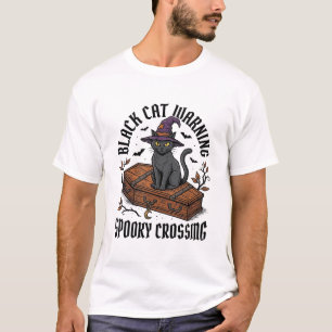 T-shirt Avertissement Chat Noir Halloween Vintage Sorcière