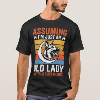 T-shirt Avertissement de chien de vieille dame Rétro