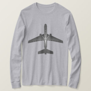 T-shirt Avion Art Déco, Graphite et Gris Argent