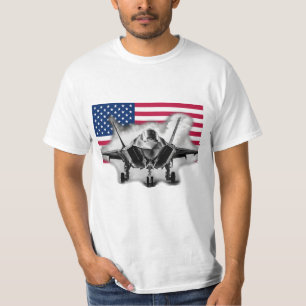 T-shirt Avion de chasse F-35 avec Arrière - plan du drapea