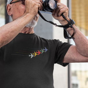 T-shirt Avions couleur voyage avec ligne pointillée en noi