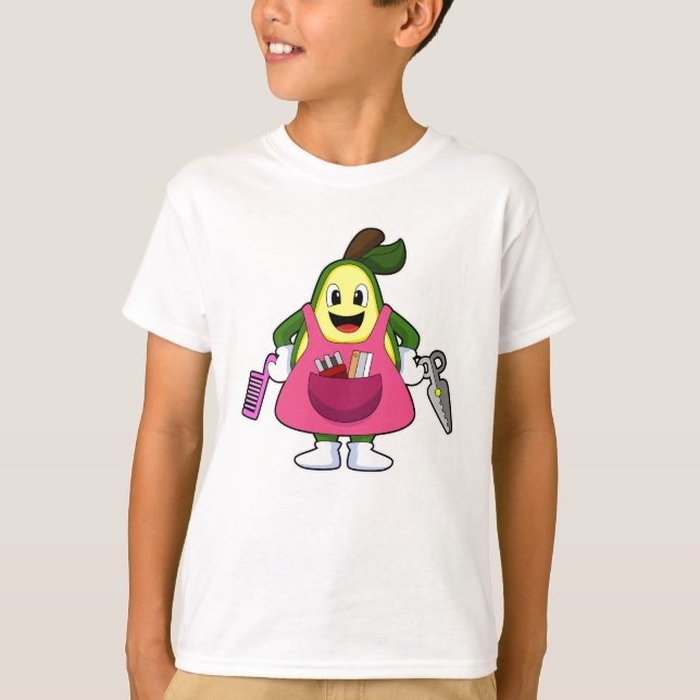 T-shirt Avocado en coiffeur avec ciseaux et comb (Devant)