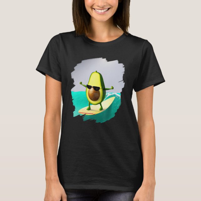 T-shirt Avocado Surfing Surfer Riding Wave Ocean Cool Surf (Devant)