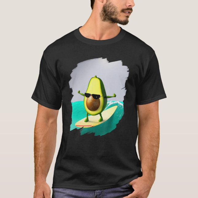 T-shirt Avocado Surfing Surfer Riding Wave Ocean Cool Surf (Devant)