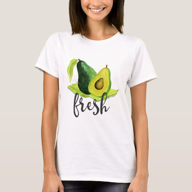 T-shirt Avocado vert frais Fruit à vie fixe dans l'aquarel (Devant)