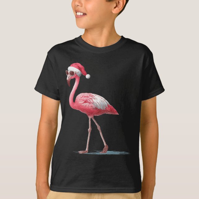 T-shirt Awesome Cool Flamingo With Christmas Hat And Sungl (Devant)