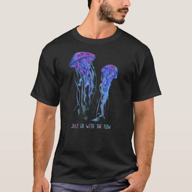 T-shirt Awesome Cute UnderWater Fish Sea Just Go With Flow (Devant)