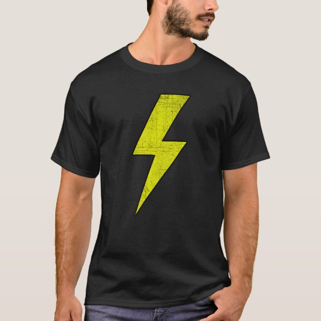 T-shirt Awesome Retro Front & Back BLACK & YELLOW Lightnin (Devant)