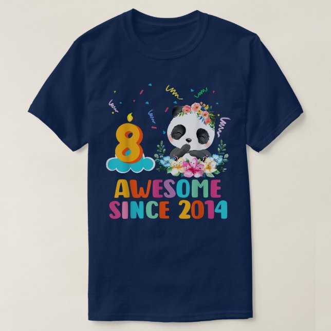 T-shirt Awesome since 2014 8th Birthday 8 Year Old Panda U (Design devant)