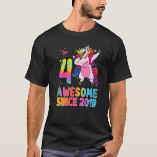 T-shirt Awesome Since 2019 Dabbing Unicorn 4th Birthday 4