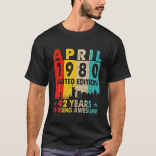 T-shirt Awesome Since April 1980 42Nd Birthday Vintage Ret
