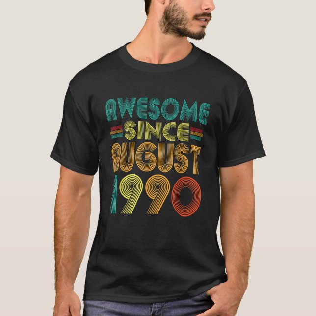 T-shirt Awesome Since August 1990 Years 35th Birthday Funn (Devant)
